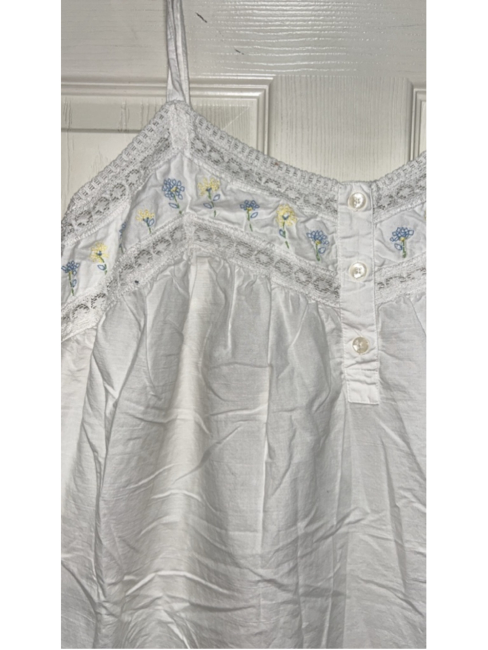 Vintage Gilligan & O'Malley Nightie XXL White Blue Floral - Picture 3 of 4